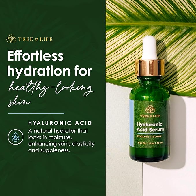 Tree of Life Beauty Hyaluronic Acid Serum, Skin Brightening Face Oil for Dark and Age Spots, Facial Serums for Dry and Sensitive Skin Care with Vitamin E for Soft Smooth Skin, 2 Fl Oz, (Pack of 2)