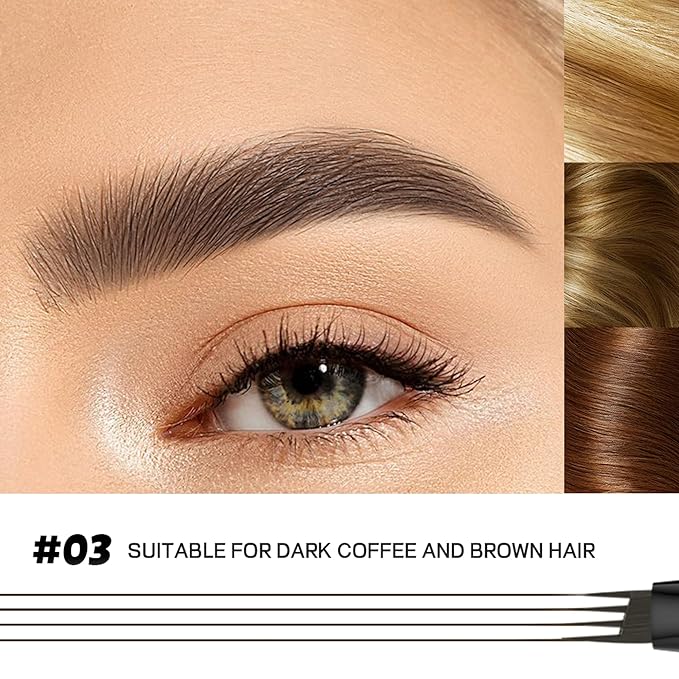 2 Pack Eyebrow Pen, Waterproof Microblading Eyebrow Pencil, 4 Tip Precise Eye Brow Makeup Pen for Women to Effortlessly Create Hair Like Natural Brows, Non Dry Out and Last All Day (Black Brown)