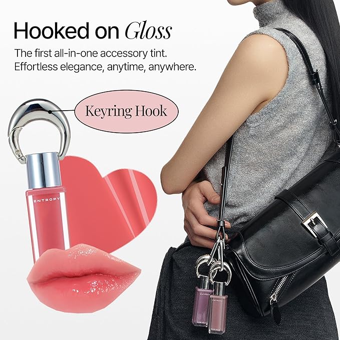ENTROPY Makeup 2-in-1 Charm Shiny Glowy Lip & Cheek Gloss Tint Keychain, High Pigment Long Lasting Lip Color & Plumping Gloss, C7 Spinel Charm