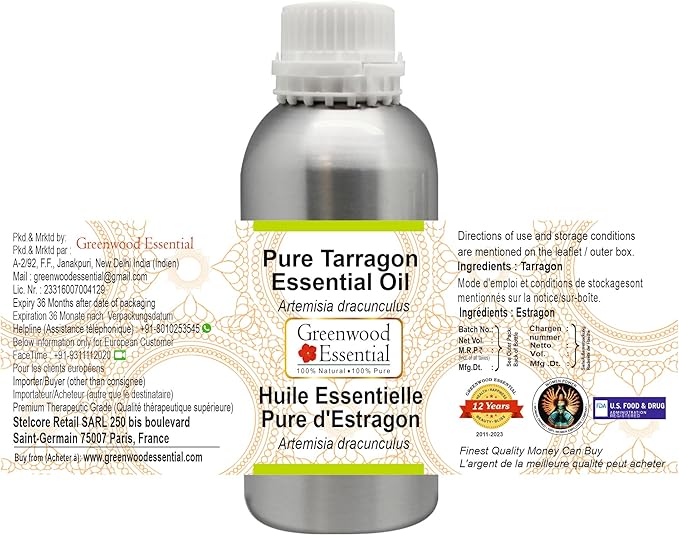 Greenwood Essential Pure Tarragon Essential Oil (Artemisia Dracunculus) Steam Distilled 1250ml (42 oz)