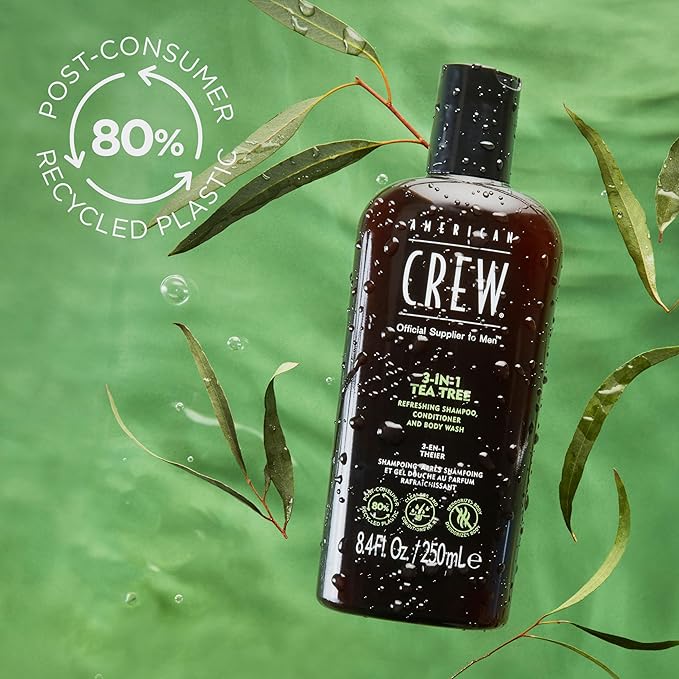 American Crew Shampoo, Conditioner & Body Wash for Men, 3-in-1, Gift for Men, Tea Tree Scent, 8.4 Fl Oz