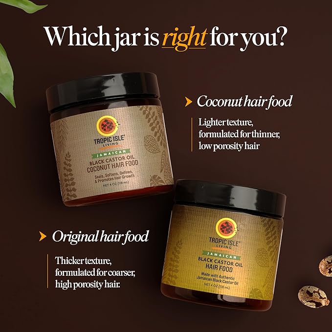 Jamaican Black Castor Oil Coconut Hair Food 4 oz | Seals, Softens, Defines & Promotes Hair Growth | Traditional Handmade Jamaican Black Castor Oil & Coconut |