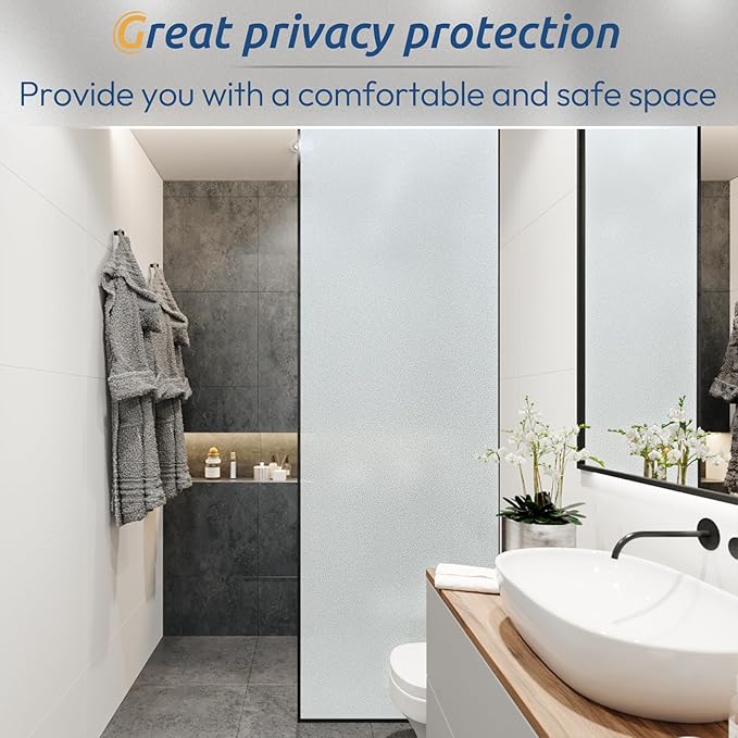 rabbitgoo Window Privacy Film, Frosted Glass Window Clings, Static Cling UV Heat Blocking Door Stickers for Home Bathroom, Removable Indoor Decal Coverings Day and Night, Pure, 29.5 x 157 Inches
