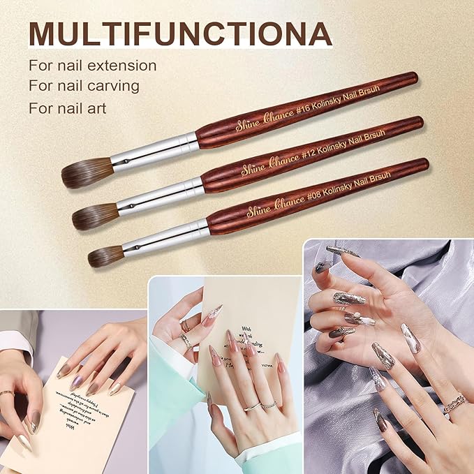 Acrylic Nail Art Brush Size 20, 100% Pure Kolinsky Hair Oval Nail Brush for Acrylic Application, Professional Nail Extension Manicure Tool Striping Nail Drawing Pen for DIY Home Salon