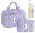 YOOLIFE Initial Toiletry Bag Travel Makeup Bag for Women - Hanging Toiletry Bag, Personalized Birthday Gifts for Women, Vacation Airplane Essentials Purple - I