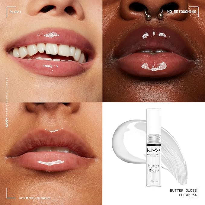 NYX PROFESSIONAL MAKEUP Butter Gloss, Non-Sticky Lip Gloss - Sugar Glass ,Clear