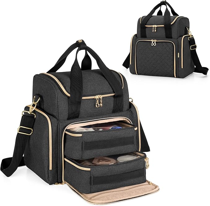 LUXJA Travel Makeup Bag with 2 Removable Cases, Cosmetic Bag with Multiple Storage Sections (Patent Pending), Black