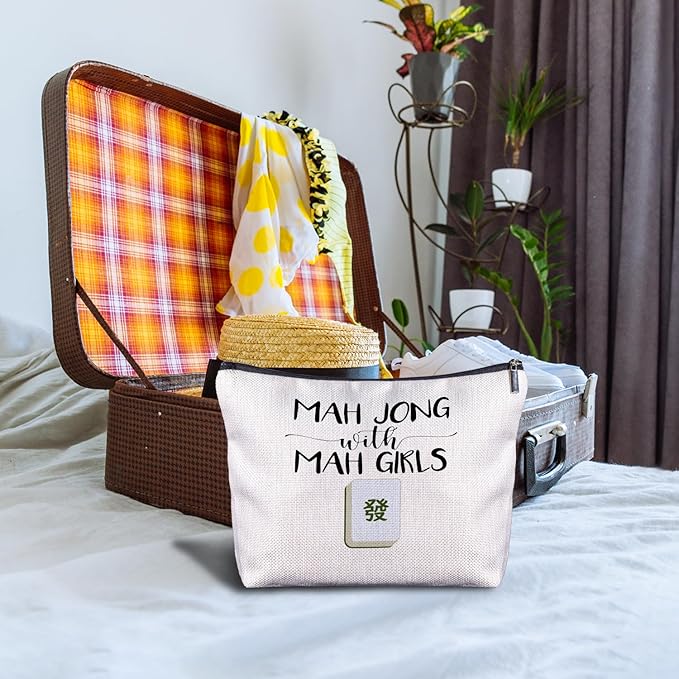 Mahjong Gifts for Women - Funny Mahjong Makeup Bag with Mah Girls Cosmetic and Toiletry Bag Accessories