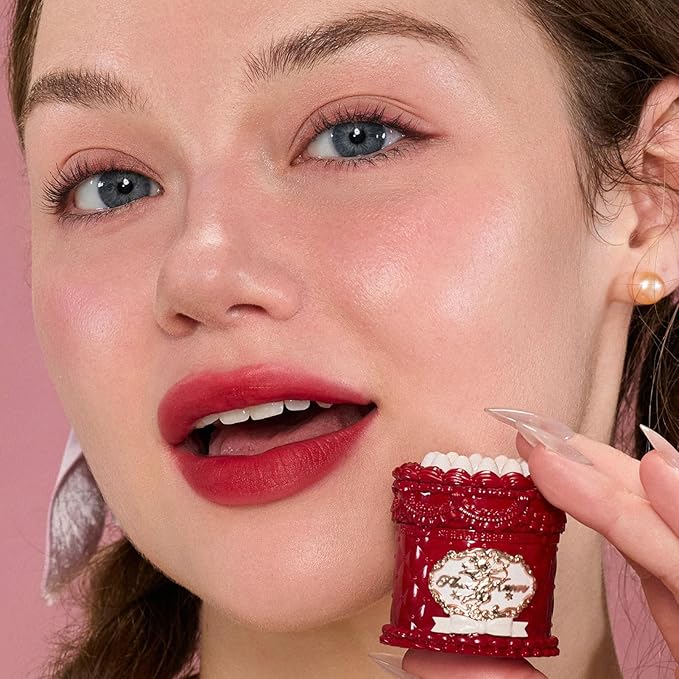 Flower Knows Strawberry Cupid Cake Lip Cream,Velvety-Smooth Matte Liquid Lipstick,Hydrating,Smudge-proof & Stain-Free Lip Stain(V08 Cranberry,0.17 Fl Oz)