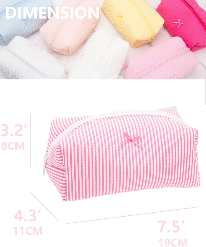 PAZIMIIK 6PCS Cozy Makeup Bag Small Aesthetic Travel Zipper Cosmetic Pouch for Women Make Up Beauty Accessories Brushes, Stripe Hotpink