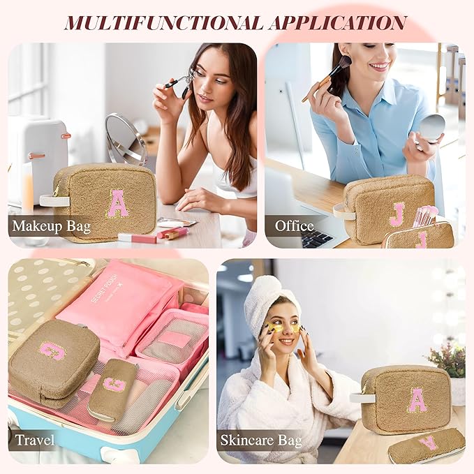 for Christmas Day Gifts, Personalized Initial Cosmetic Bag Pouch for Teen Girls, Preppy Makeup Travel Bags for Daughter Sister Girlfriend, Monogramed Make Up Pouch for Birthday Gifts - Brown Z