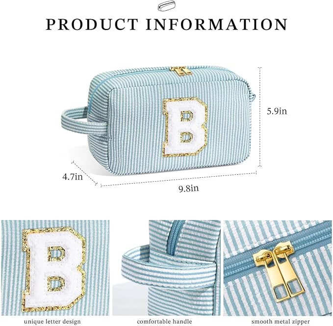 YOOLIFE Travel Makeup Cosmetic Bag - Monogram Cute Initial Makeup Bags Cosmetic Toiletry Bag Pouch Make Up Case for Women Her Best Friend Friendship Teacher, Personalized Birthday Gifts for Women V