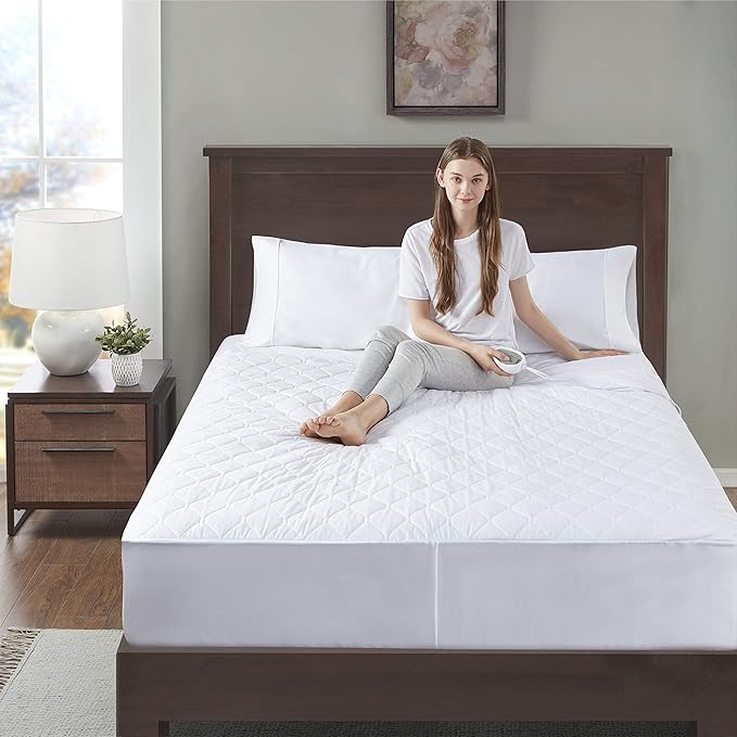 Degrees of Comfort Heated Mattress Pad Full Size | Zone Heating Electric Bed Warmer W/Auto Shut Off | Fit Up to 15 Inch | 12.5ft Long Cord - 54x75 Inch, White
