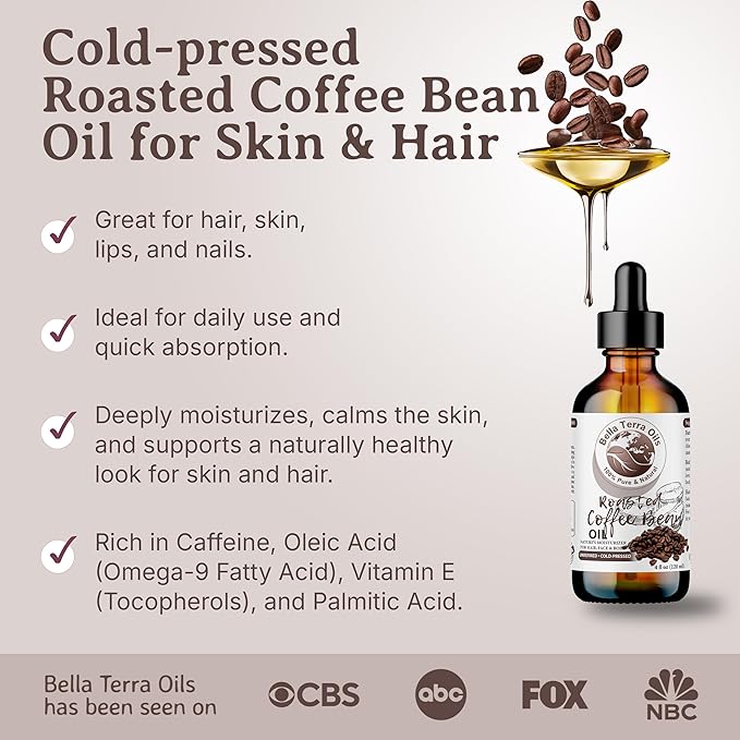 Bella Terra Oils Roasted Coffee Bean Oil for Skin and Hair – 1gallon, Cold Pressed Carrier Oil, Hydrating, Nourishing, Fast Absorbing