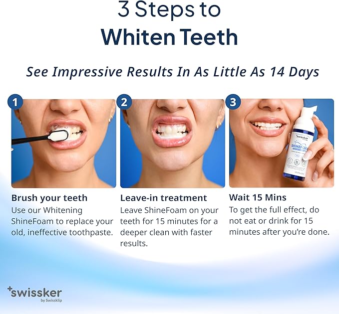 Swissklip ShineFoam | Teeth Whitening Foam | Mint Flavor Whitening Toothpaste | Teeth Whitener I Professional Teeth Whitening Kit | 100% Vegan - Made in USA - 1.69 oz - Pack 1