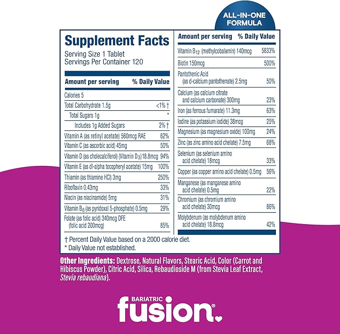 Bariatric Fusion Mixed Berry Complete Chewable Bariatric Multivitamin For Bariatric Surgery Patients Including Gastric Bypass and Sleeve Gastrectomy, 120 Tablets