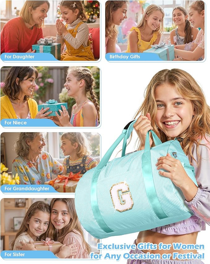 Teen Girl Gifts Trendy Stuff, Girls Travel Duffle Bag, Kids Initial Overnight Bags with Shoe Compartment, Personalized Weekend Bag with Cosmetic Pouch, Birthday Gift Ideas (Letter J)