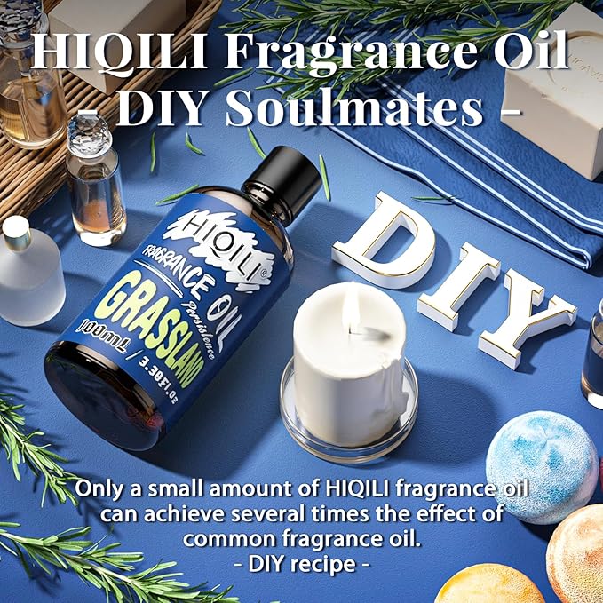 HIQILI Grassland Fragrance Oil 100ml for Diffuser Car Freshies, Clean Fresh Scent for Candle Making Soap Laundry 3.38 Fl Oz