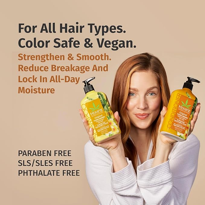 HEMPZ Shampoo & Conditioner Set - Original Floral & Banana Scent for Dry, Damaged, Color Treated Hair - Hydrating, Softening, Moisturizing Vegan Biotin for All Hair Types Duo Set - 33.8 fl oz