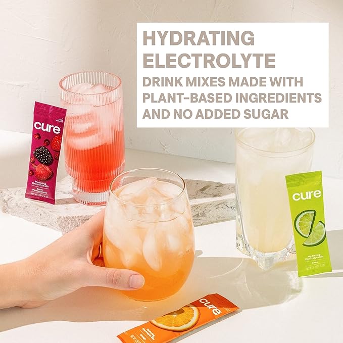 Cure Hydration | Plant-Based Electrolyte Drink Mix | No Added Sugar | FSA-HSA | Dehydration Relief Powder Made with Coconut Water | Non-GMO | Vegan | 28 Packets - Variety Pack
