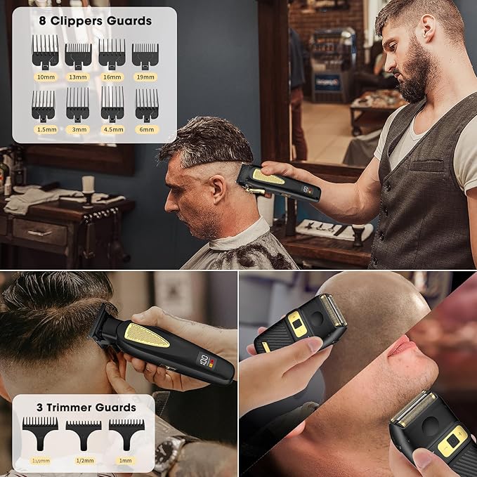 Hair Clippers,Mens Beard Trimmer,Electric Razor for Men,Professional Hair Cutting Kit & Zero Gap T-Blade Trimmer & 7500 RPM Foil Shaver with LCD Display,Mens Gift
