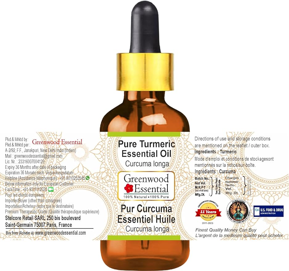 Greenwood Essential Turmeric Essential Oil (Curcuma Longa) Steam Distilled 300ml (10.1 oz)