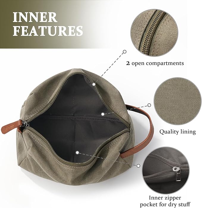 Janhavi Waterproof Personalized Toiletry Bag for Men,Engraved Initials & Wheat Ear, Make Up Bag for Traveling, Men's Accessories Organizer, Groomsmen Gifts for Him, Travel Essentials(Olive Green K)