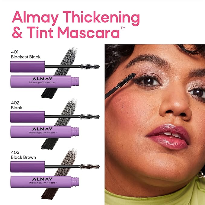 Almay Thickening & Tint Mascara, Instant Soft Full Volume, Conditions & Darkens Natural Lashes Over Time, No Flaking or Clumping, 402 Black, 0.28 fl oz