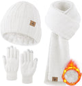 Winter Beanie Hat Scarf Gloves, Warm Fleece Knit Hat Long Scarf Neck Warmer Touch Screen Winter Gloves Set Gifts for Women