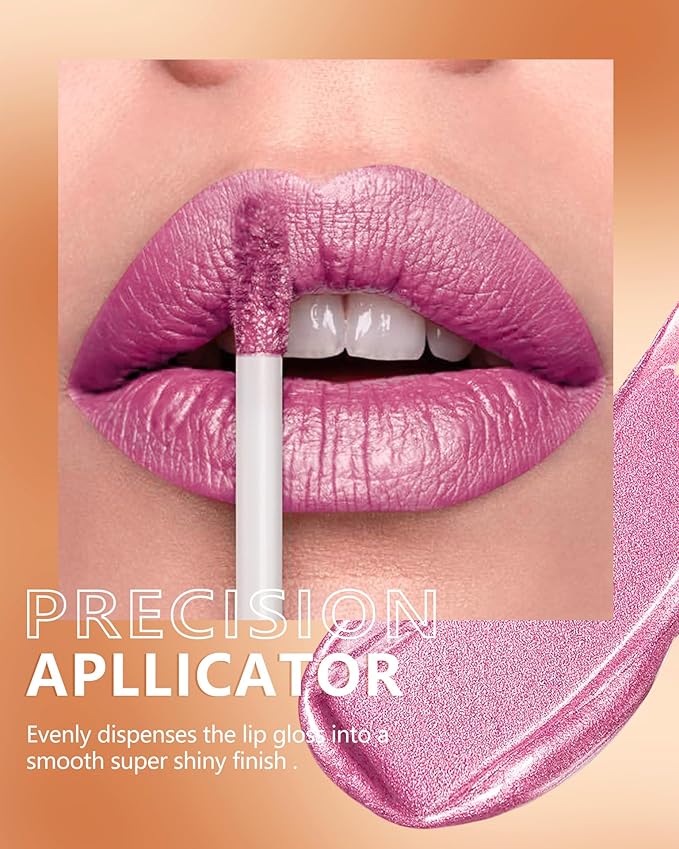 MAKI YIKA Metallic Pink Lipstick for Women Nude Pink Lipsticks Long Lasting Glitter Lipstick No Smudge No Transfer Liquid Lip Gloss (BR21 Sweet Rose)