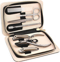 Manicure Pedicure Set 7-in-1 Stainless Steel, Ultra Sharp, Slanted Nail Clipper, Fingernail Clipper, Cuticle Nipper, Glass Nail File, Eyebrow Tweezers, Scissors, Case – Gift (Matte Gray)