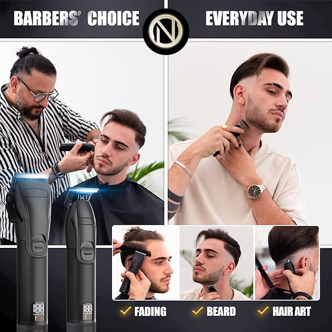Novah® Professional Hair Clippers for Men, Professional Barber Clippers and Trimmer Set, Mens Cordless Hair Clipper for Barbers Haircut Kit Fade