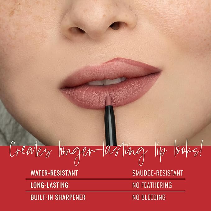 Runway Rogue Designer Liner Lip Pencil, Matte Crimson Dark-Red Lip Liner Pencil and Lip Liner Sharpener, ‘In the Press’