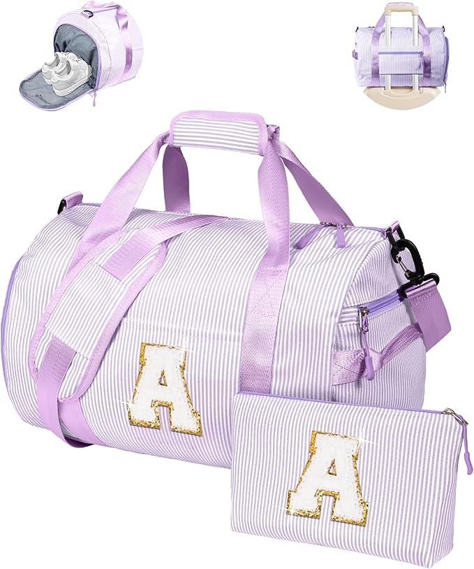 Gift for Teenager, Girls Travel Duffle Bag, Kids Initial Overnight Duffel Bags with Shoe Compartment, Personalized Dance Bag with Cosmetic Pouch, Teen Girl Gifts Trendy Stuff (Letter A)