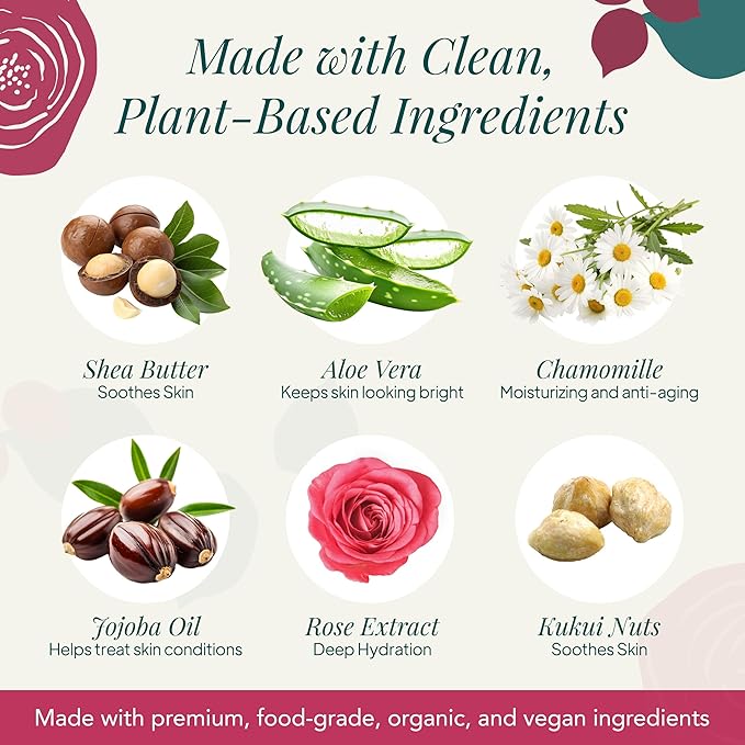 Saavy Naturals Bulgarian Rose Body Wash, Moisturizing Shower Gel for Men & Women, Vegan Formula with Coconut Oil, Shea Butter, and Aloe Vera - 8.5 Fl Oz Made in the USA