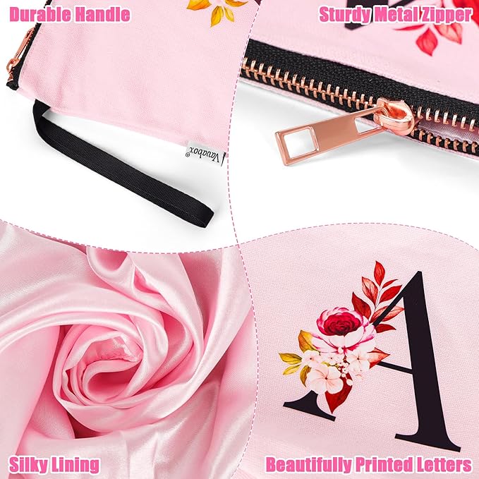 Vavabox A-Z Personalized Makeup Bag, Birthday Gifts for Women Mom, Gifts for Best Friend, Bride Bridesmaid Cosmetic bag (G, Pink)