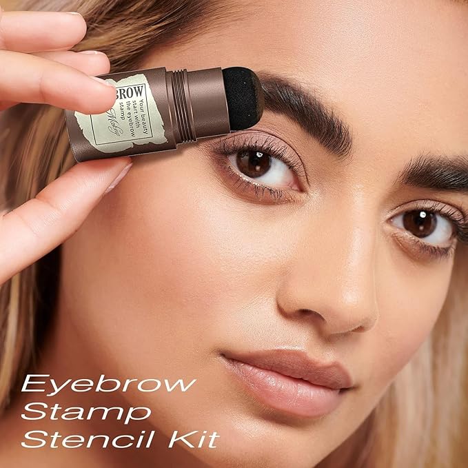 Eyebrow Stamp Stencil Kit - Long-Lasting Eyebrow Powder with Brush, Waterproof & Smudge-Proof Brow Shaping Kit with 24 Reusable Thin & Thick Eyebrow Stencils for Voluminous Brow (Black Brown)
