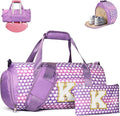 9 Year Old Girl Birthday Gifts, Girls Travel Duffel Bag, Kids Initial Overnight Bags with Shoe Compartment, Personalized Gym Ballet Dance Bag with Makeup Pouch, Gift for Grandkids (Letter K)