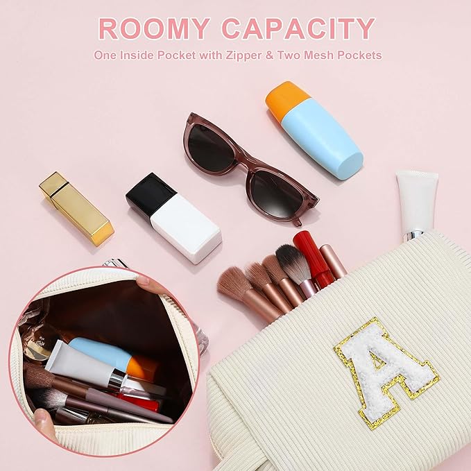 YOOLIFE Girls Makeup Bag - Teen Girl Gifts Cute Small Make Up Bag Cosmetic Bag Skincare Bag Friend Birthday Gifts for Girls Women Sister Daughter Girlfriend Personalized Gifts for Women Her Letter C