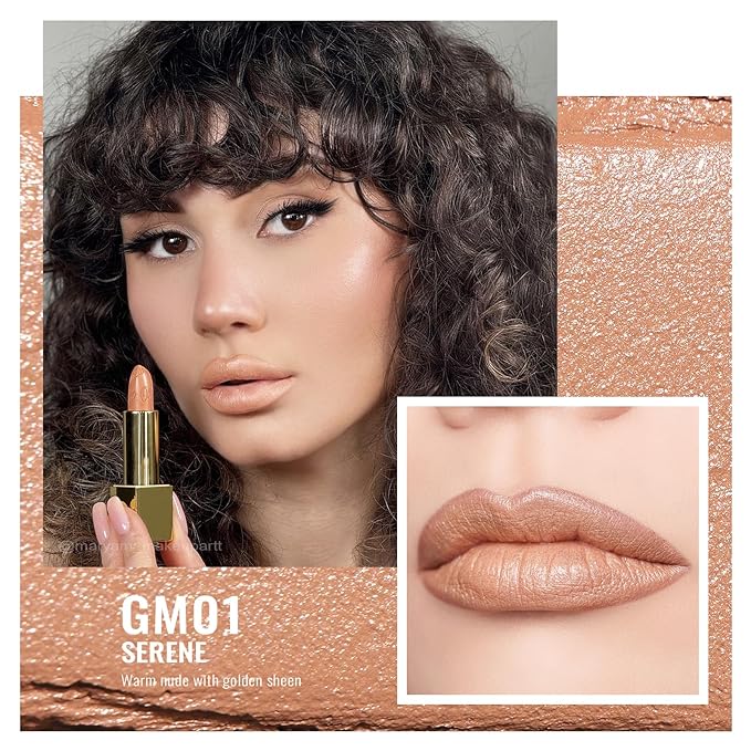 Oulac Matte Nude Lipstick with Glow Metallic Finish - Vegan Lipstick for Women, Creamy Texture, Hydrating Clean Beauty Formula, High-End Magnetic Hook Design, GM01 Serene