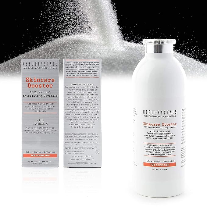 NeedCrystals Microdermabrasion Crystals, DIY Face Scrub with Vitamin C. Natural Facial Exfoliator for Dull or Dry Skin Improves Wrinkles, Anti-Aging, Skin Texture & Brightening. 8 oz