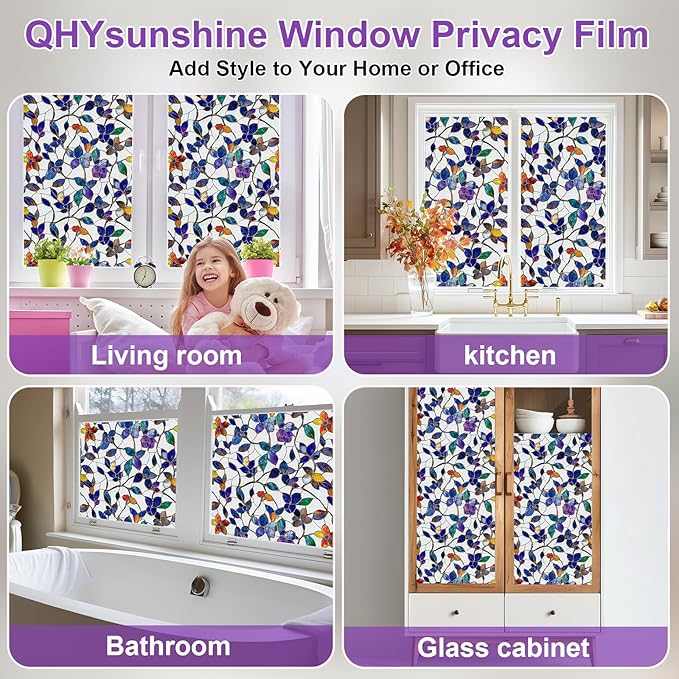 Window Privacy Film Stained Glass Window Film Frosted Window Film Window clings Non-Adhesive Reusable Decorative for Home Removable (Purple Frosted, 17.5 X 78.7 in)