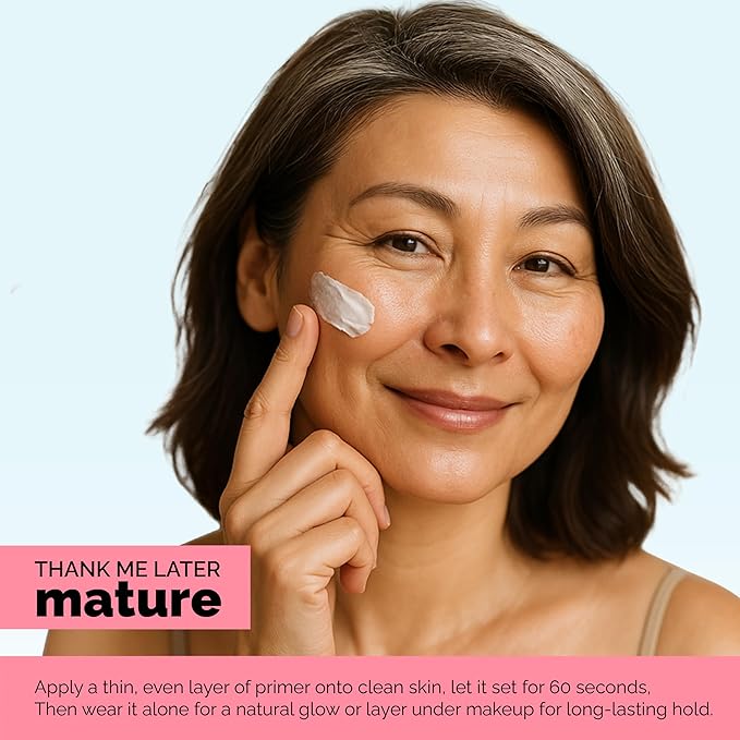 Elizabeth Mott Thank Me Later Hydrating Primer for Mature Skin – Lightweight, Gripping Face Primer for Dry, Sensitive, or Aging Skin – Smooths Texture & Hydrates with Hyaluronic Acid & Peptides, 30g