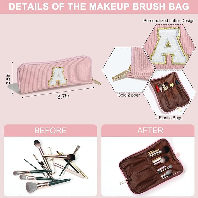 YOOLIFE Initial Travel Makeup Bag Cosmetic Bag - Teen Girl Gifts Trendy Stuff Friend Birthday Gifts for Women Teen Girl Kids
