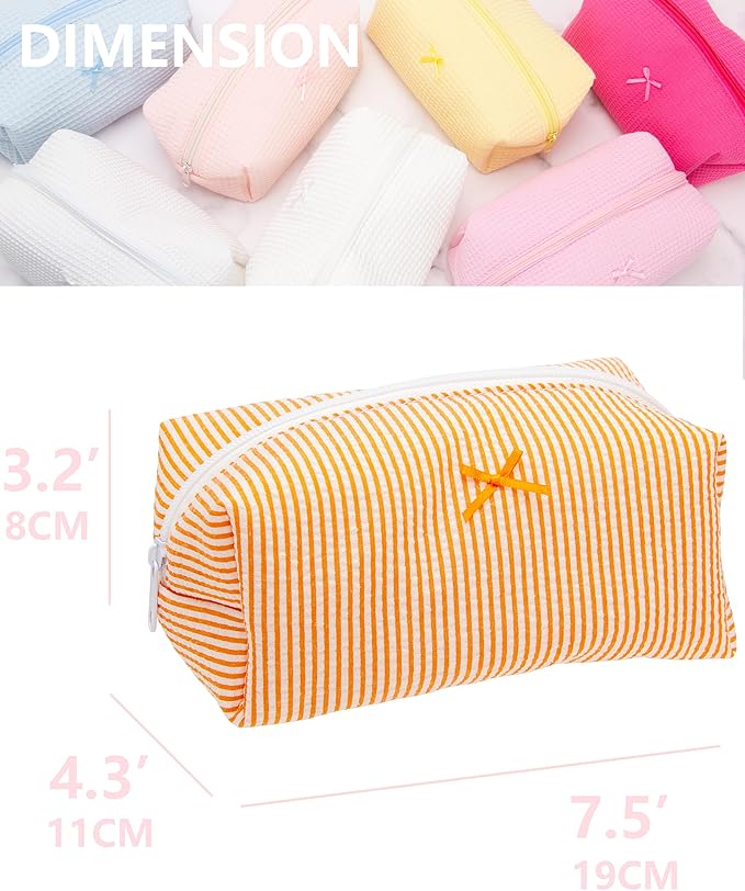 PAZIMIIK 6PCS Cozy Makeup Bag Small Aesthetic Travel Zipper Cosmetic Pouch for Women Make Up Beauty Accessories Brushes, Stripe Orange