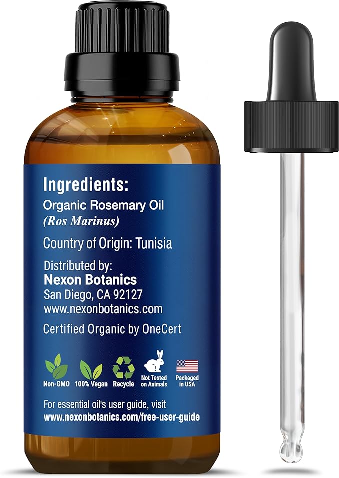 Organic Rosemary Essential Oil 30 ml - Pure, Natural Oil for Aromatherapy, Diffusers, DIY, Candle and Soap Making Scent - Nexon Botanics