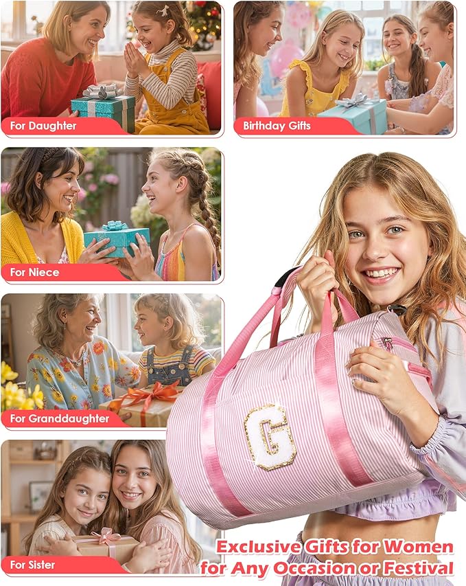 Birthday Gift for Daughter, Girls Travel Duffle Bag, Kids Initial Overnight Bags with Shoe Compartment, Personalized Weekender Bag with Makeup Pouch, Preppy Things for Teen Girl (Letter Z)