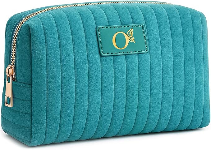 Monogrammed Make Up Bags for Women,Personalized Cosmetic Bags Women,Small Quilted Makeup Pouch,Cute Makeup Bag Travel,Birthday Gifts for Teen Girl (Blue O)