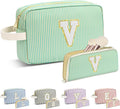 Travel Makeup Bag Christmas Gifts for Women Girl Teens, Personalized Initial Makeup Bag for Cute Teen Girls, Preppy Stuff Toiletry Bag Cosmetic Bag, Teen Girls Gift Trendy Stuff, Letter V