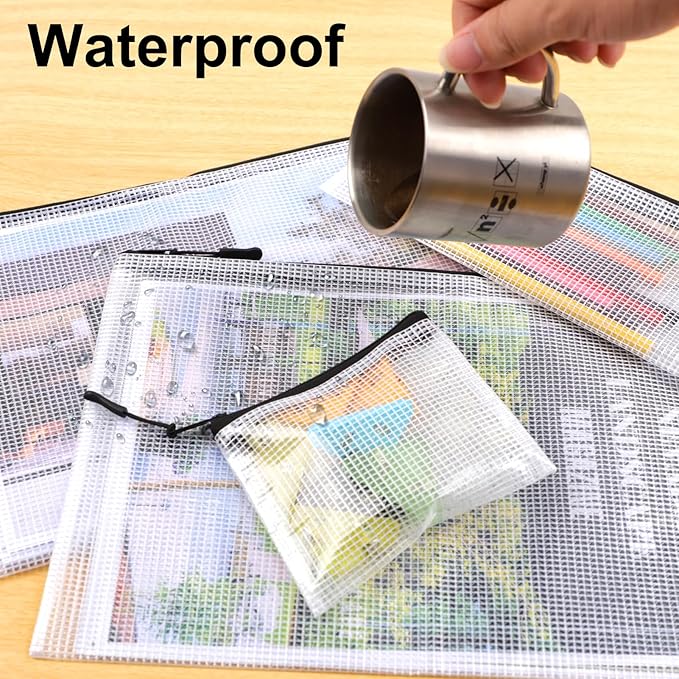 25pcs Multisize Mesh Zipper Pouch Bags, Waterproof Zipper Bag, 8 Sizes Waterproof Plastic Document Pouch, Bags for Travel Storage, Office Supply and Home Organize